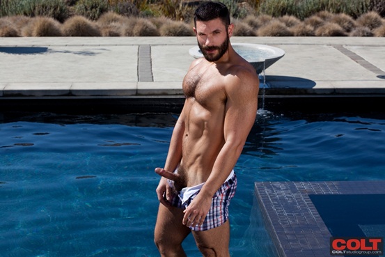 Bearded muscle hunk Bob Hager jerks off by the pool 04 Ripped Muscle Bodybuilder Strips Naked and Strokes His Big Hard Cock photo1 - Muscle hunk with thick hairy chest Bob Hager jerks off by the pool